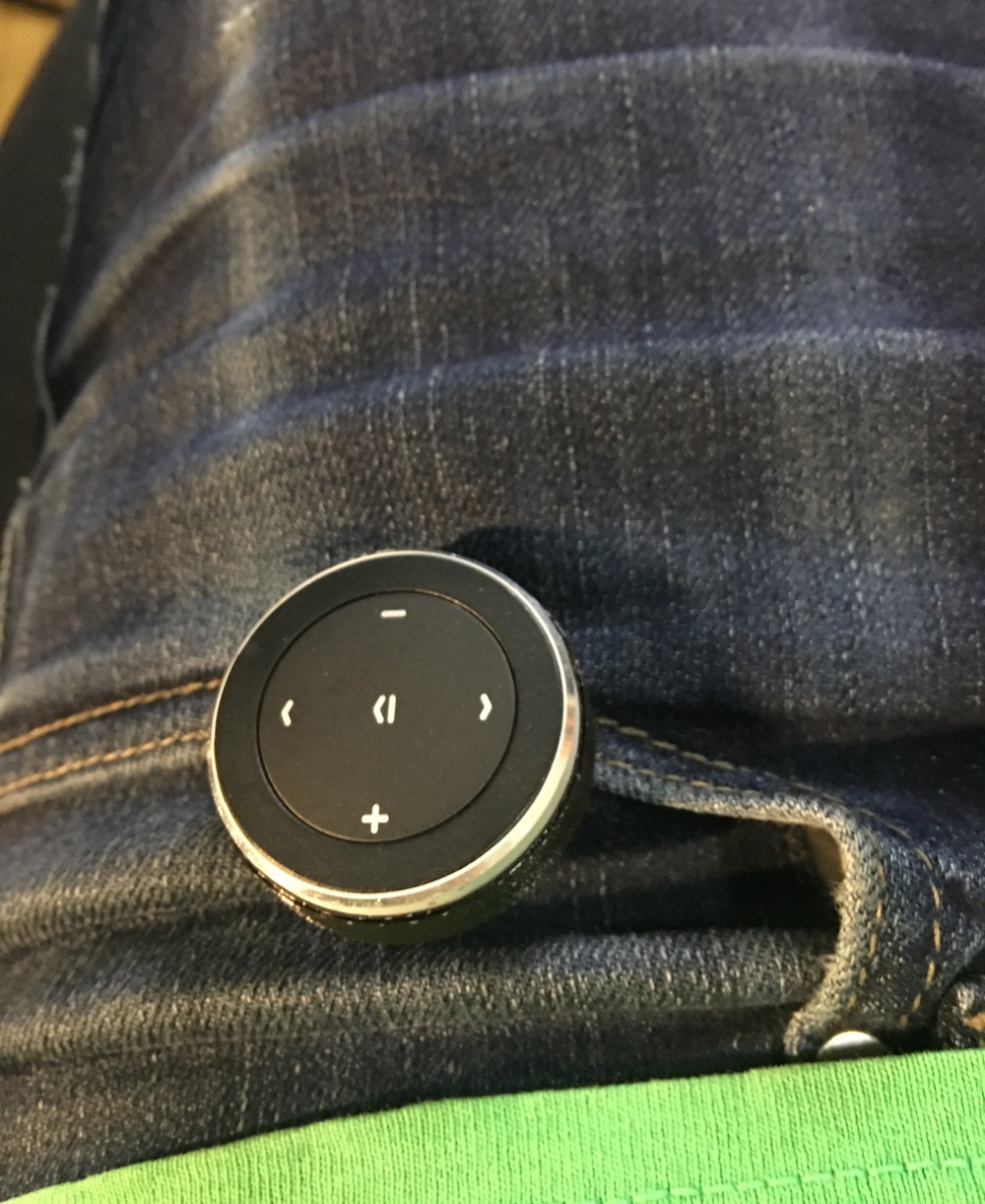Bluetooth remote clipped to my pants